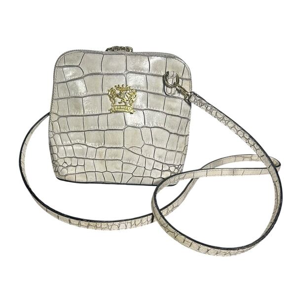 Pratesi Volterra Cream Croc Embossed Italian Leather Crossbody Bag - Picture 1 of 10